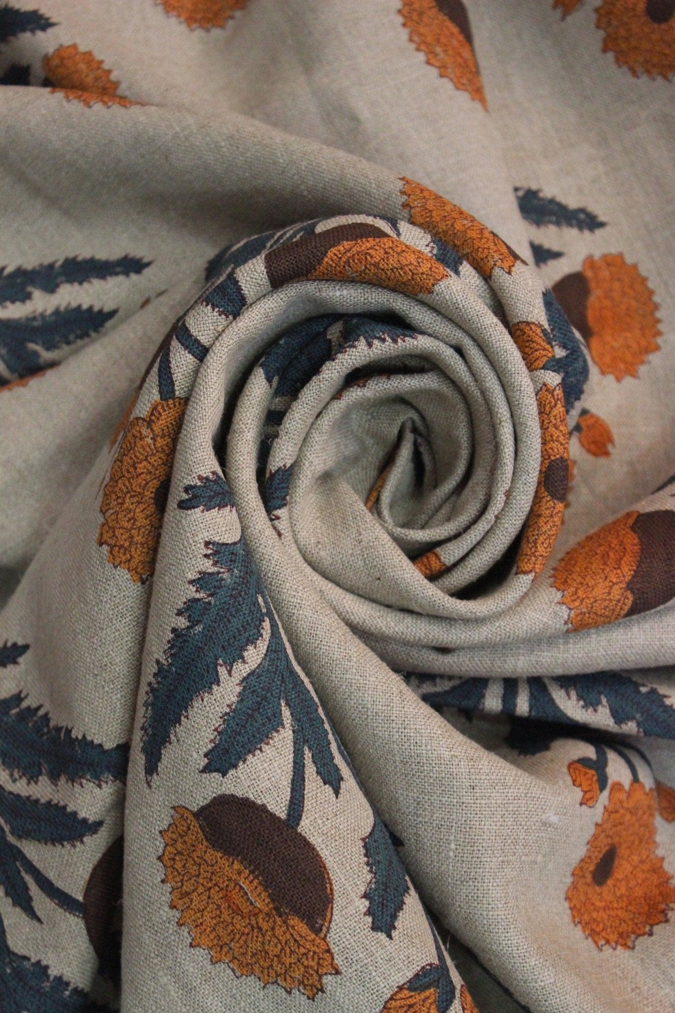 Badshah  Decor Linen,Summer Floral Pattern Hand Block Print Running Fabric Natural Fiber Fabric  Sold By The Yard, Upholstery, Curtain