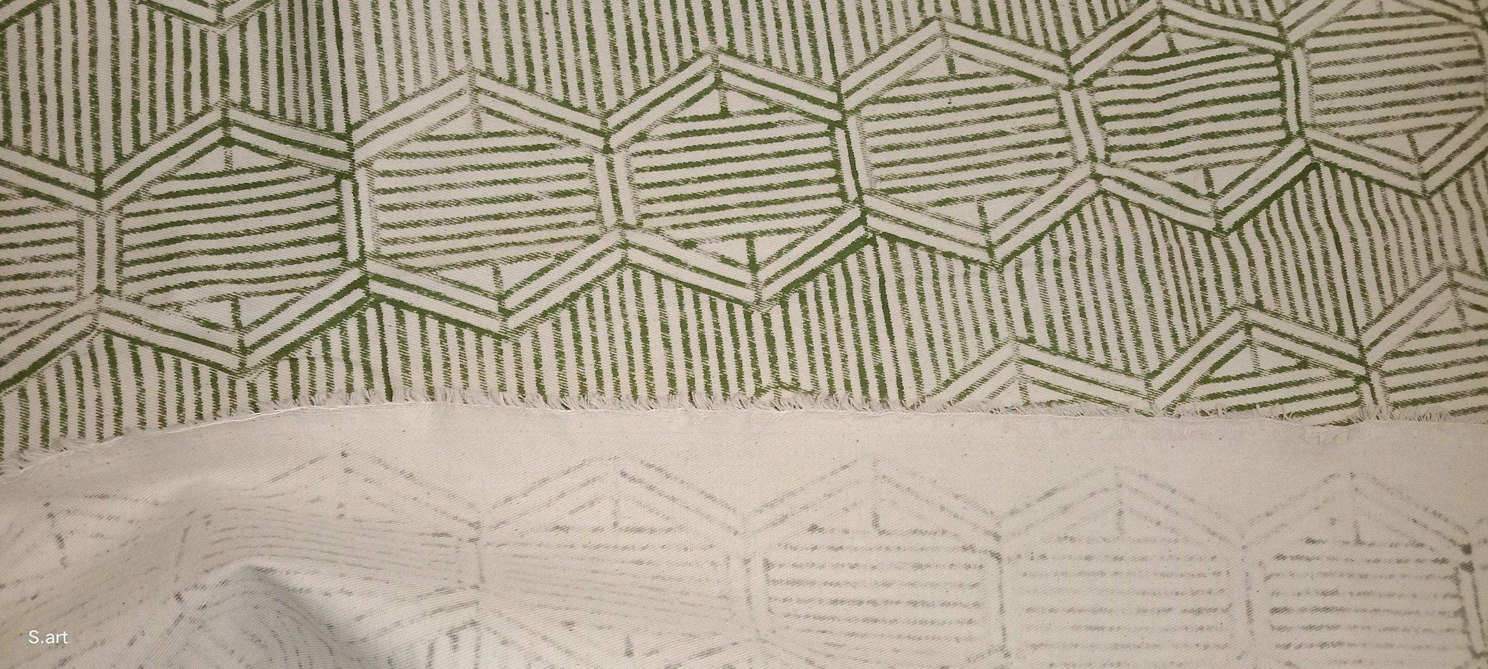 Bambusa Linen Block Print  Green & Beige Hand Block Fabric  Indian Linen Fabric  Block Print By The Yard  Upholsterypillow Covers