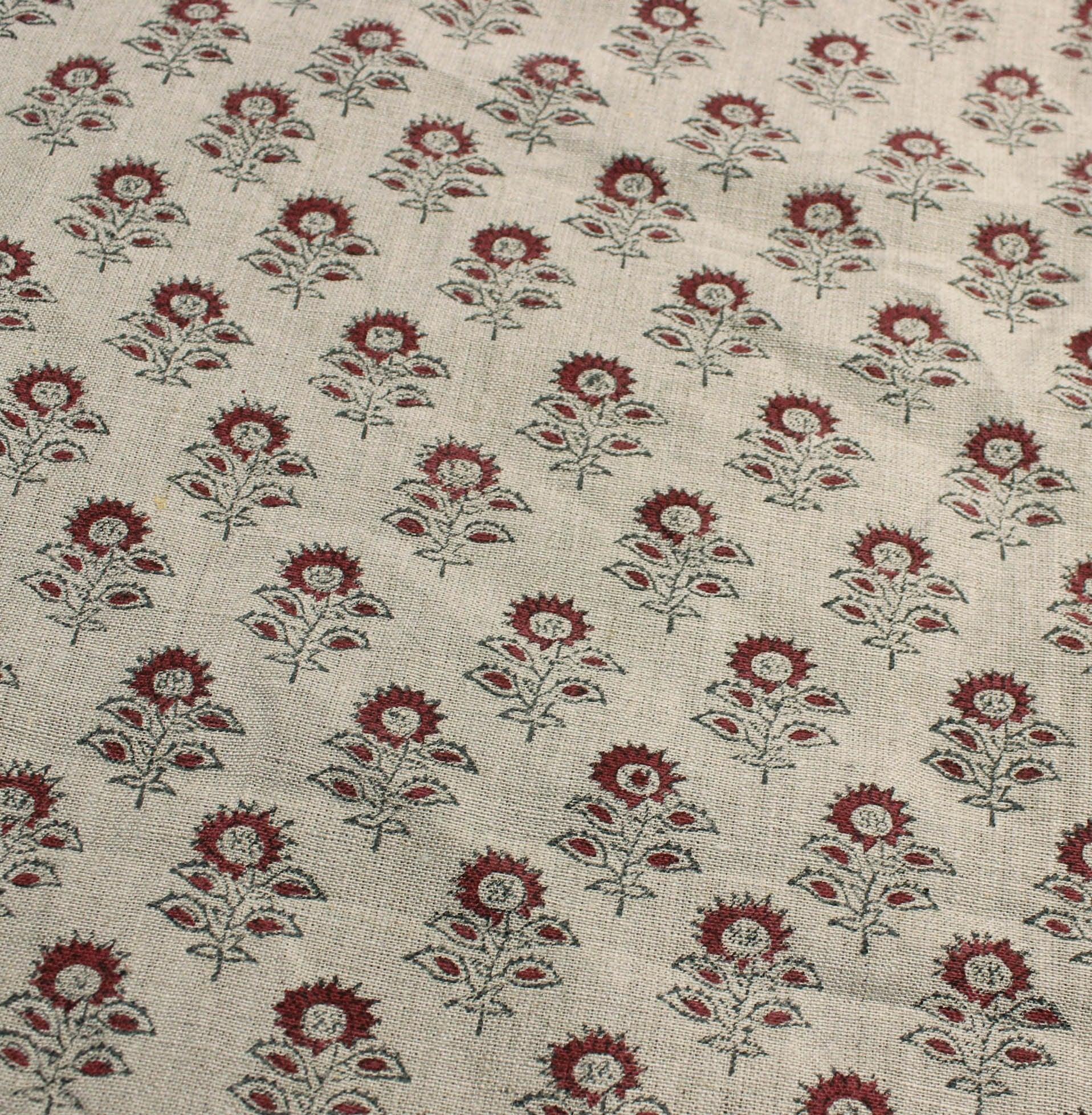 Bagru Butti  Hand Block Print Fabric  By The Yard  Floral Pattern Art  Home Decor Fabric  Linen Upholstery  Cushion Cover Fabric.