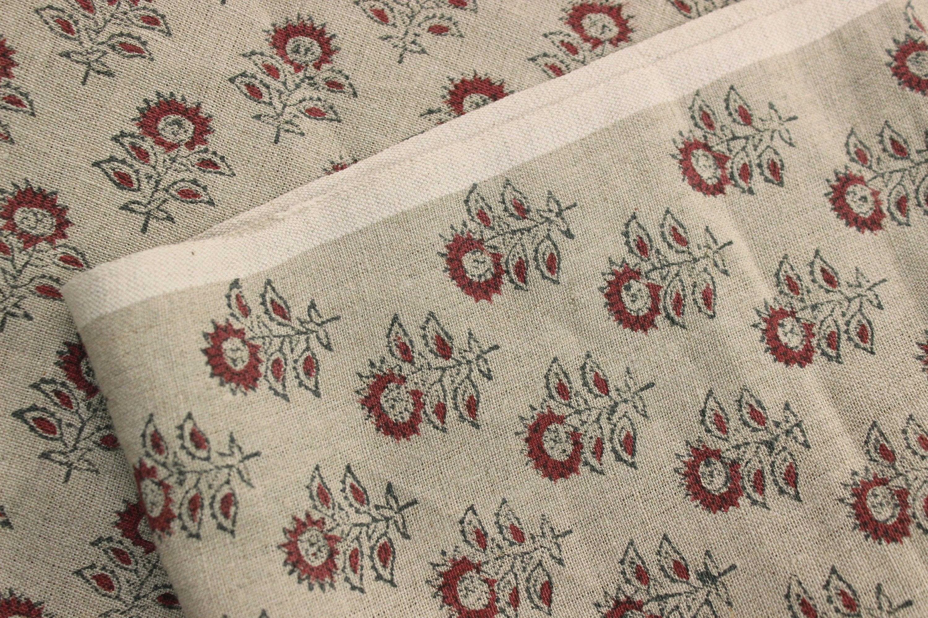 Bagru Butti  Hand Block Print Fabric  By The Yard  Floral Pattern Art  Home Decor Fabric  Linen Upholstery  Cushion Cover Fabric.