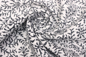 Junglee Ghass  Block Print Fabric Black & White, Indian Fabric Linen Fabric, Block Printed Pillow Covers, Leaf Floral Upholstery Fabric