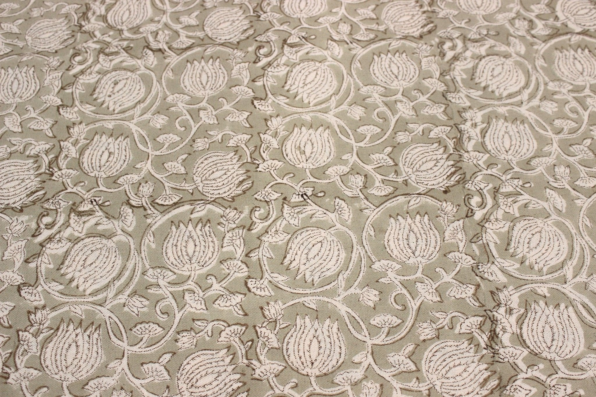 8 Kamal  Floral Linen Block Print Fabric, Indian Handmade Art  Pillowcase Fabric, Upholstery & Curtains