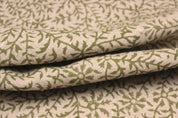 Junglee Ghass Linen  Olive Green Indian Hand Block Printed Fabric, Linen Block Print Pillow Cover