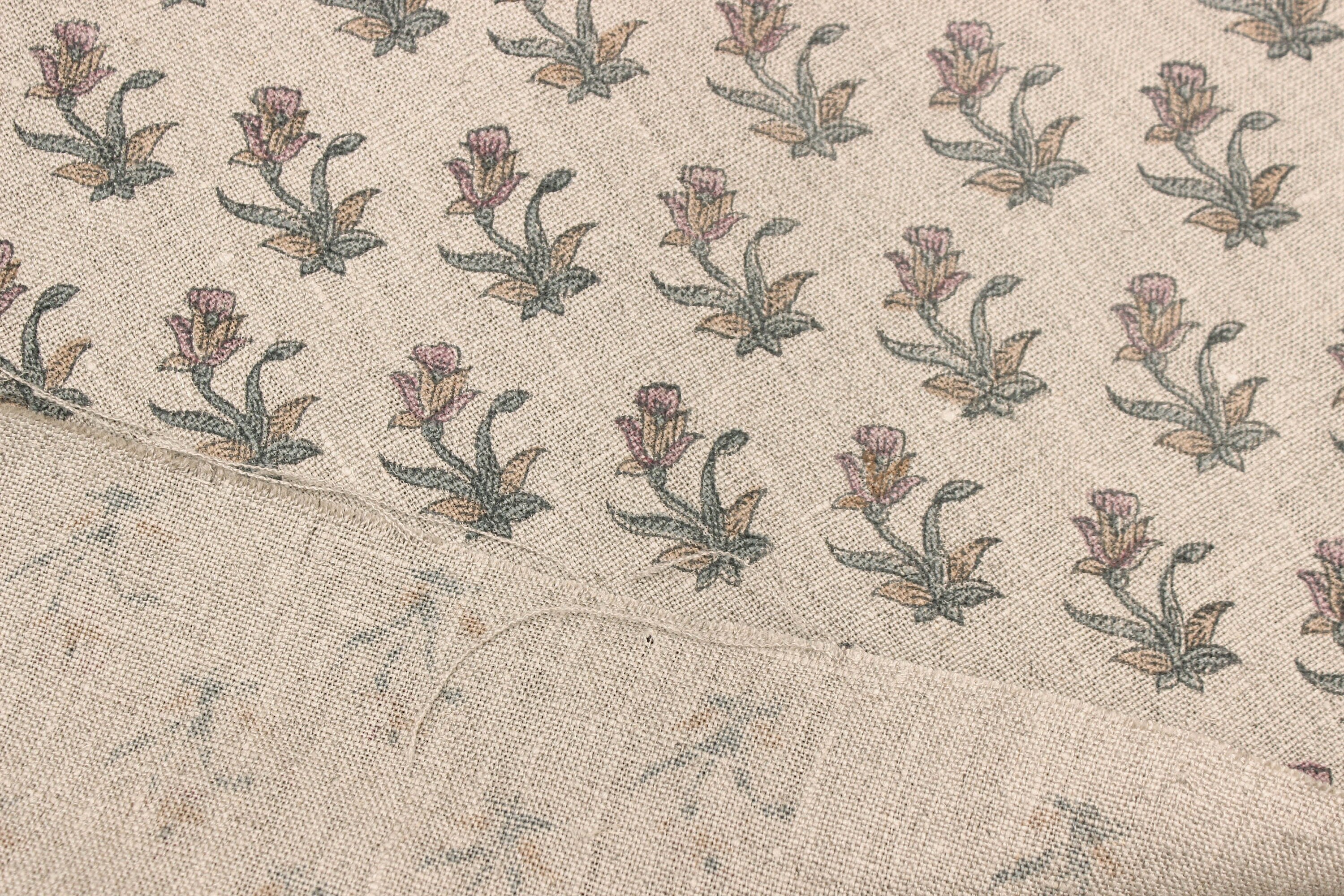 Coastal Tulip   Linen Home Decors,Floral Hand Block Printed Fabric   Indian Block Print, Block Print Upholstery, Block Print Pillow Cover