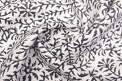 Junglee Ghass  Block Print Fabric Black & White, Indian Fabric Linen Fabric, Block Printed Pillow Covers, Leaf Floral Upholstery Fabric