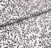 Junglee Ghass  Block Print Fabric Black & White, Indian Fabric Linen Fabric, Block Printed Pillow Covers, Leaf Floral Upholstery Fabric