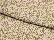Junglee Ghass Linen  Olive Green Indian Hand Block Printed Fabric, Linen Block Print Pillow Cover
