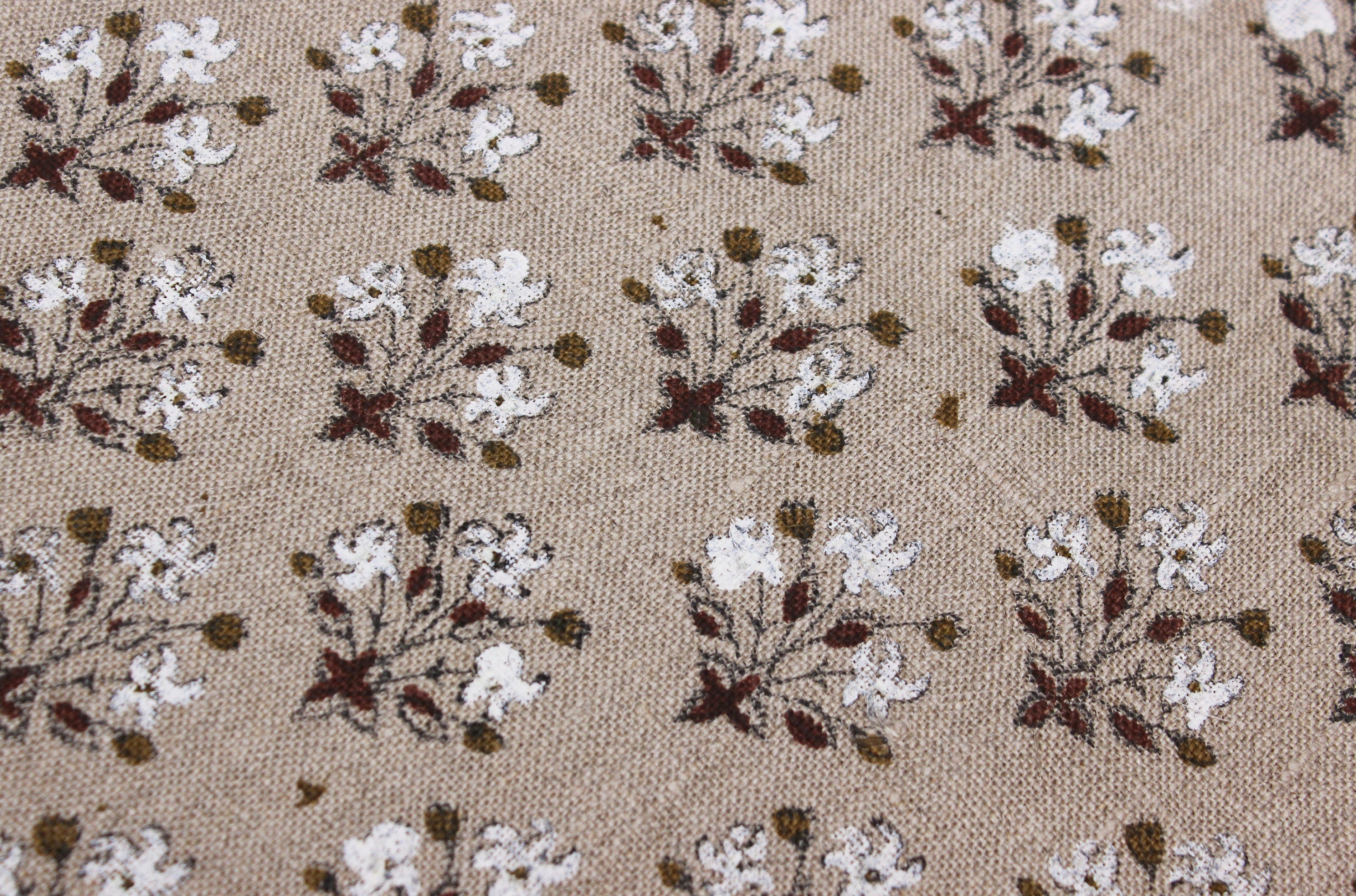 Diwali Flower  Thick Linen Fabric Most Popular Block Print Fabric For Homedecors Best For Upholstery, Cushion Coverpillow, Table Runner