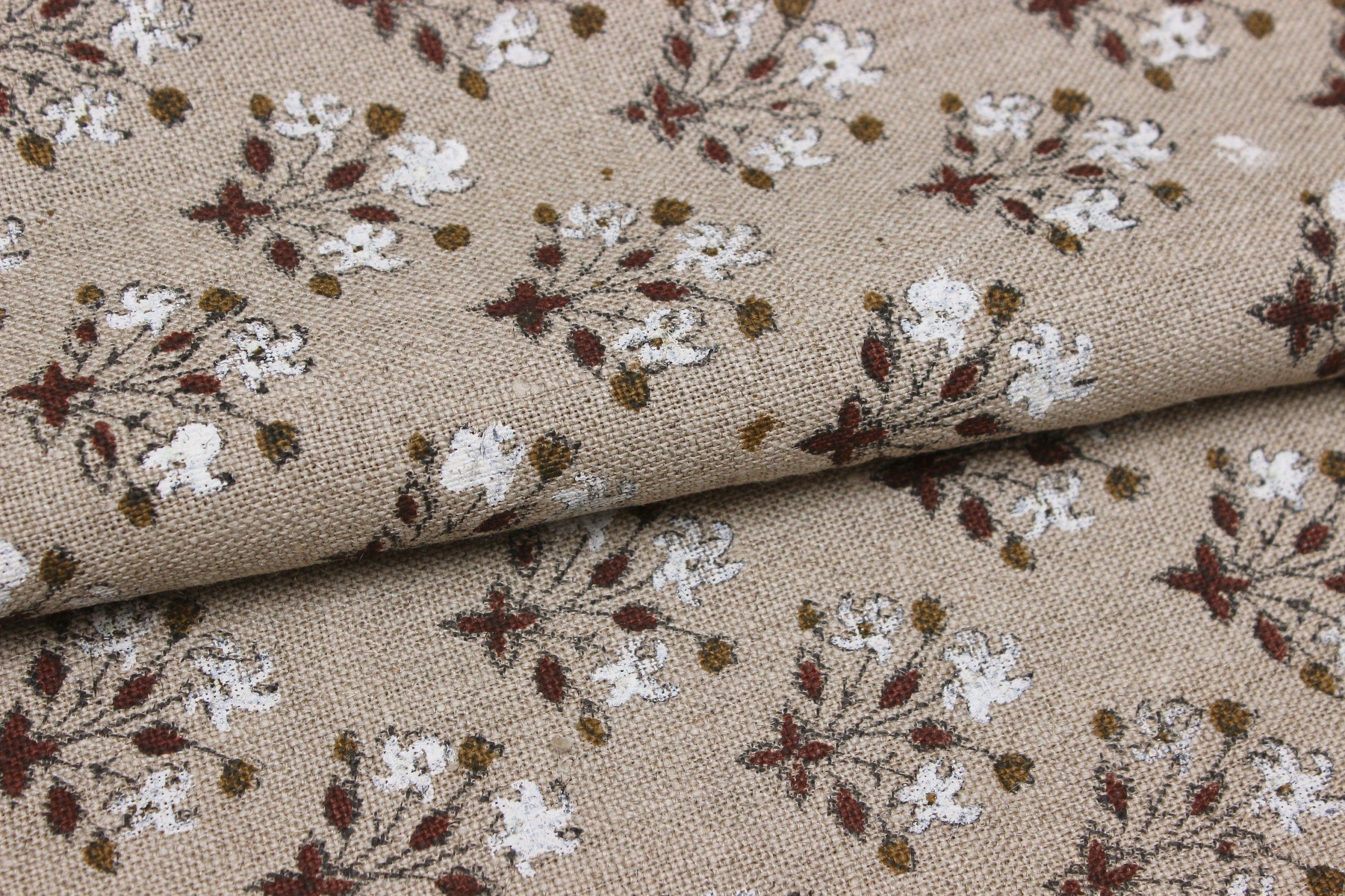Diwali Flower  Thick Linen Fabric Most Popular Block Print Fabric For Homedecors Best For Upholstery, Cushion Coverpillow, Table Runner