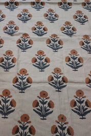 Badshah  Decor Linen,Summer Floral Pattern Hand Block Print Running Fabric Natural Fiber Fabric  Sold By The Yard, Upholstery, Curtain