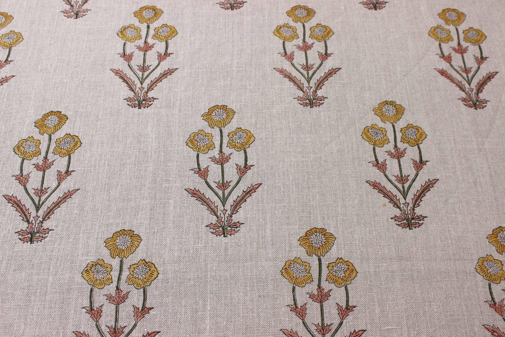 Amitabh Flower  Block Print Linen Fabric  Printed Linen Fabric By Fabritual  Floral Linen Fabric Block Print Fabric Upholstery Fabric