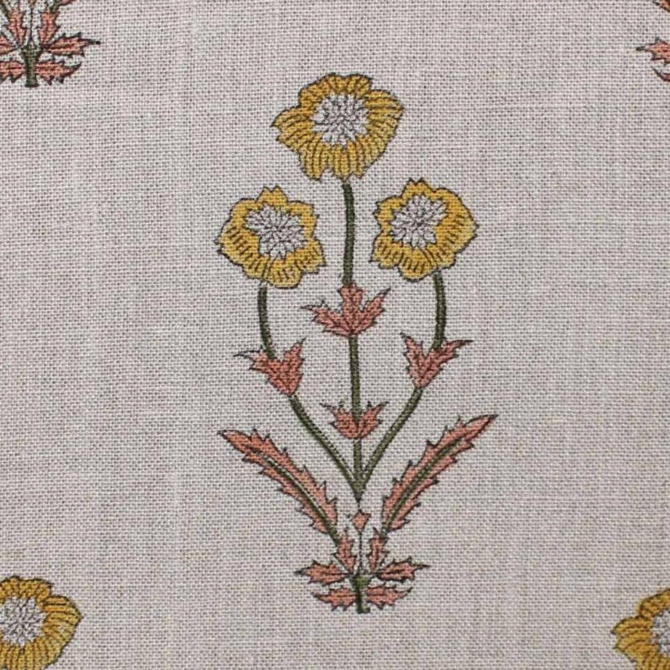 Amitabh Flower  Block Print Linen Fabric  Printed Linen Fabric By Fabritual  Floral Linen Fabric Block Print Fabric Upholstery Fabric