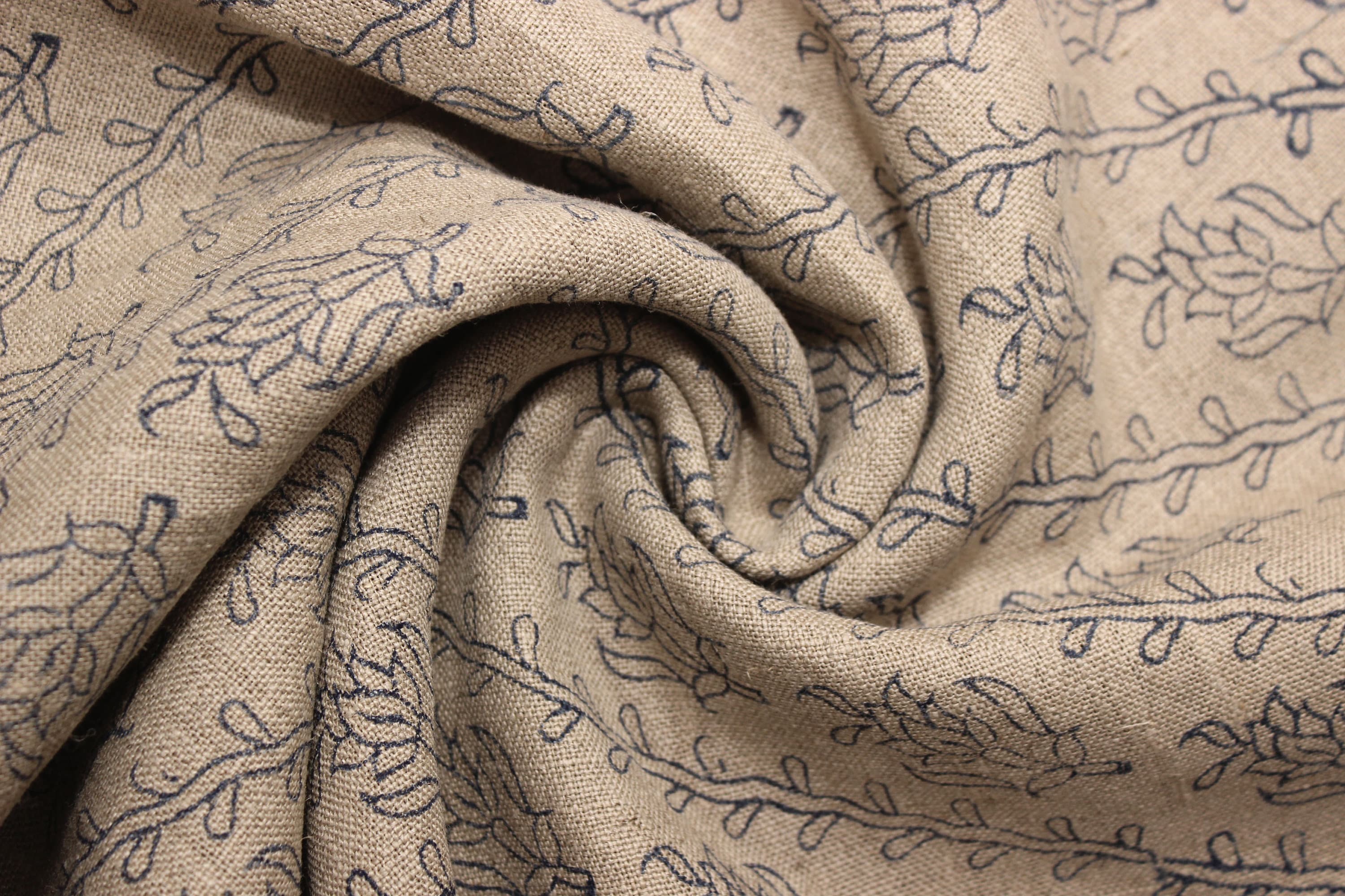 Block Print Linen Fabric, Kyari Grey Hand Made Block Print Fabric, Handblock Linen Printed Fabric By The Yard  Uses  Curtains And Pillow Covers, Upholstery