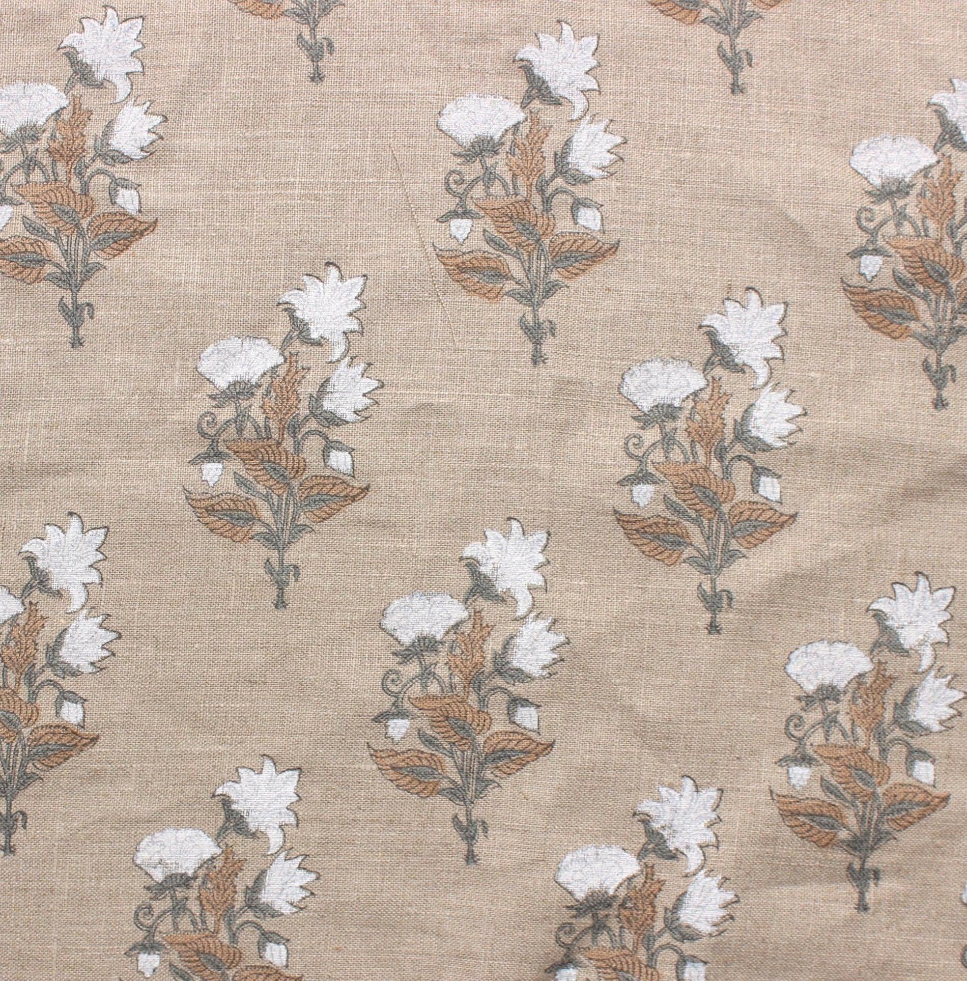 Abhishek   Natural Thick Linen  Block Print Running Fabric Pillow Covers, Hand Block Upholstery