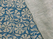 Block Print Linen Fabric, Rudraksha Skyblue  Block Print Fabric, Linen Fabric By The Yard, Flower Printed Fabric For Pillow Cover Making, Upholstery Linen Fabric
