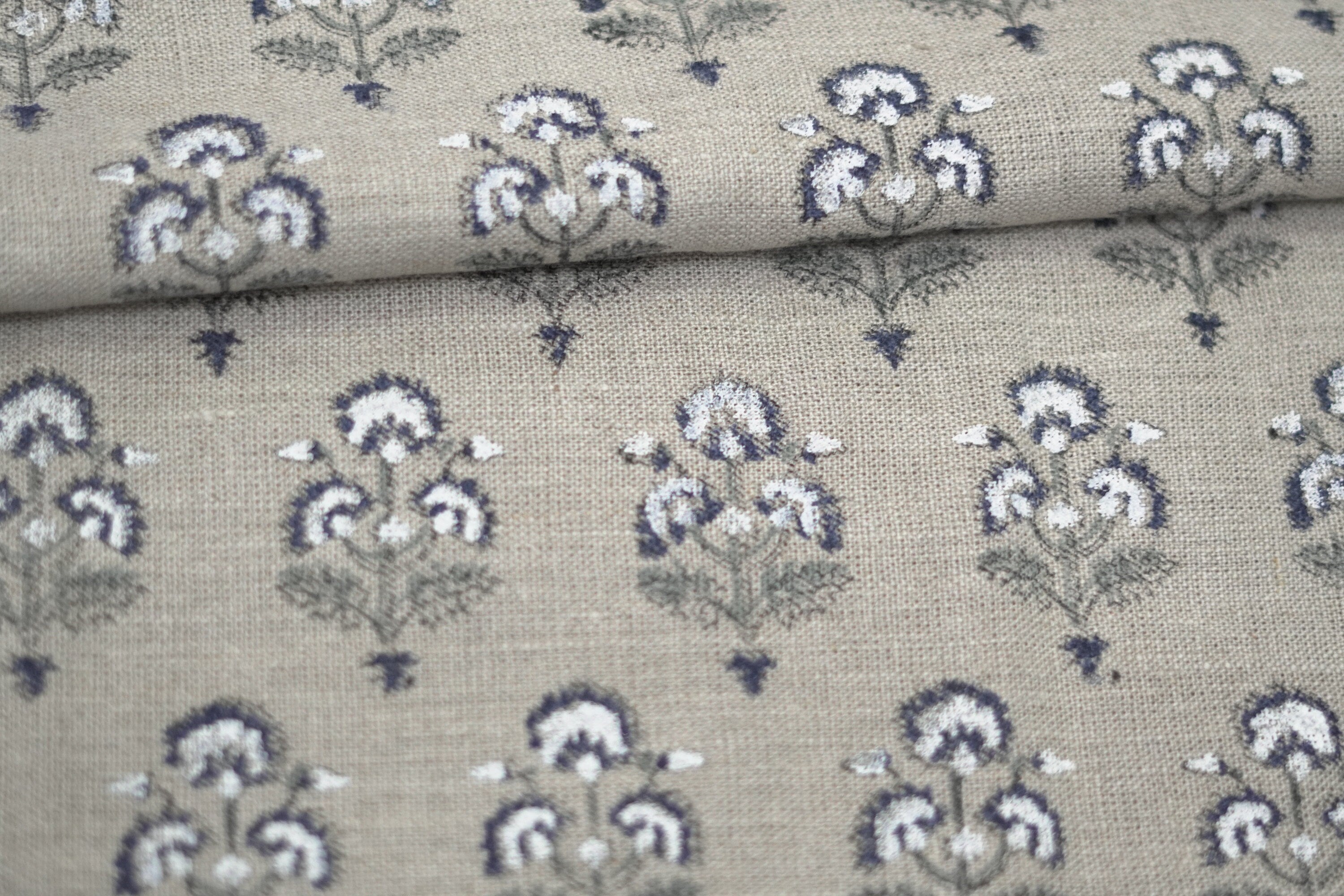 Block Print Linen Fabric, Traffic Light White  Block Print Upholstery Fabric  Indian Hand Block Print Pillow Cover  Heavy Linen Fabric  Natural Linen
