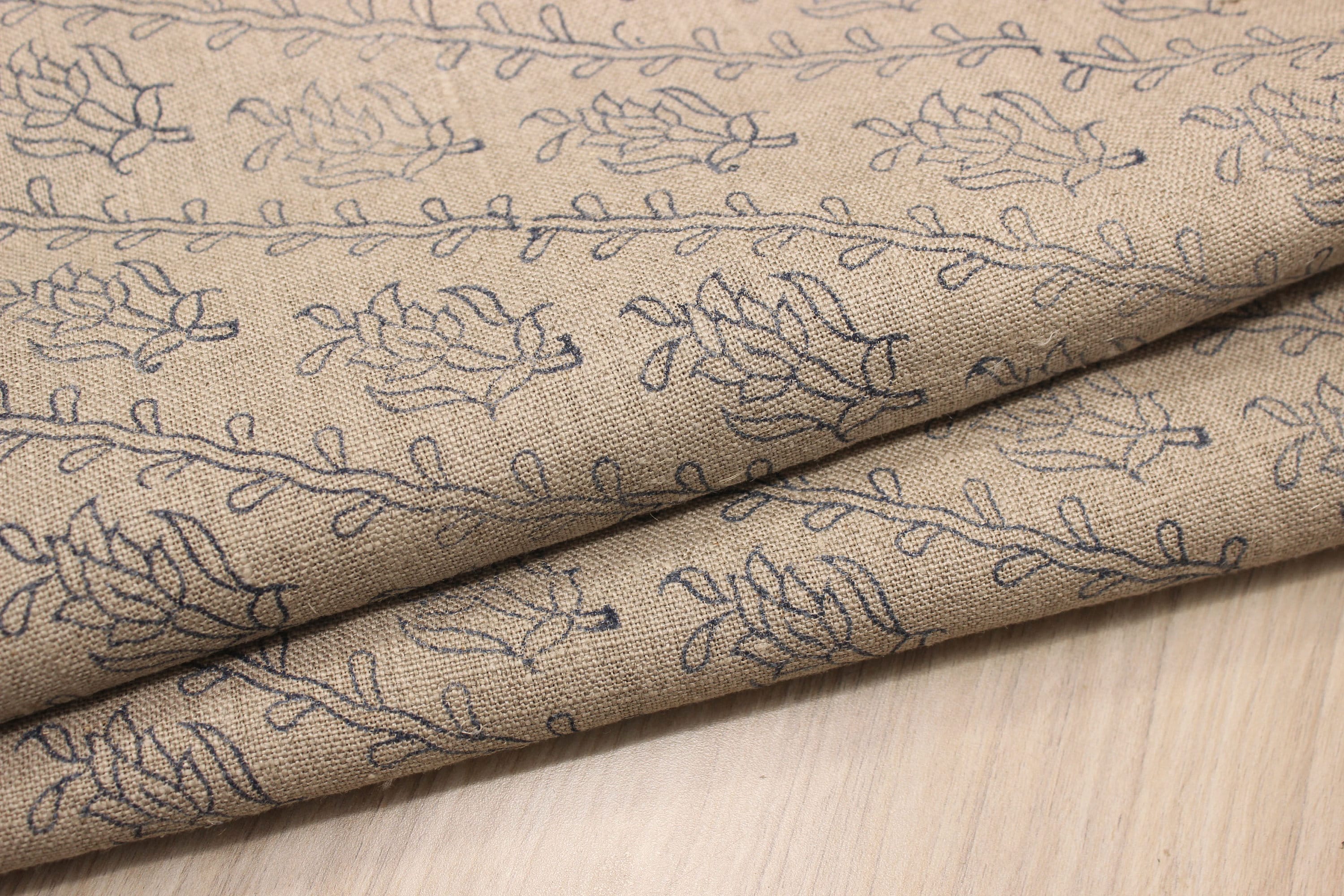 Block Print Linen Fabric, Kyari Grey Hand Made Block Print Fabric, Handblock Linen Printed Fabric By The Yard  Uses  Curtains And Pillow Covers, Upholstery