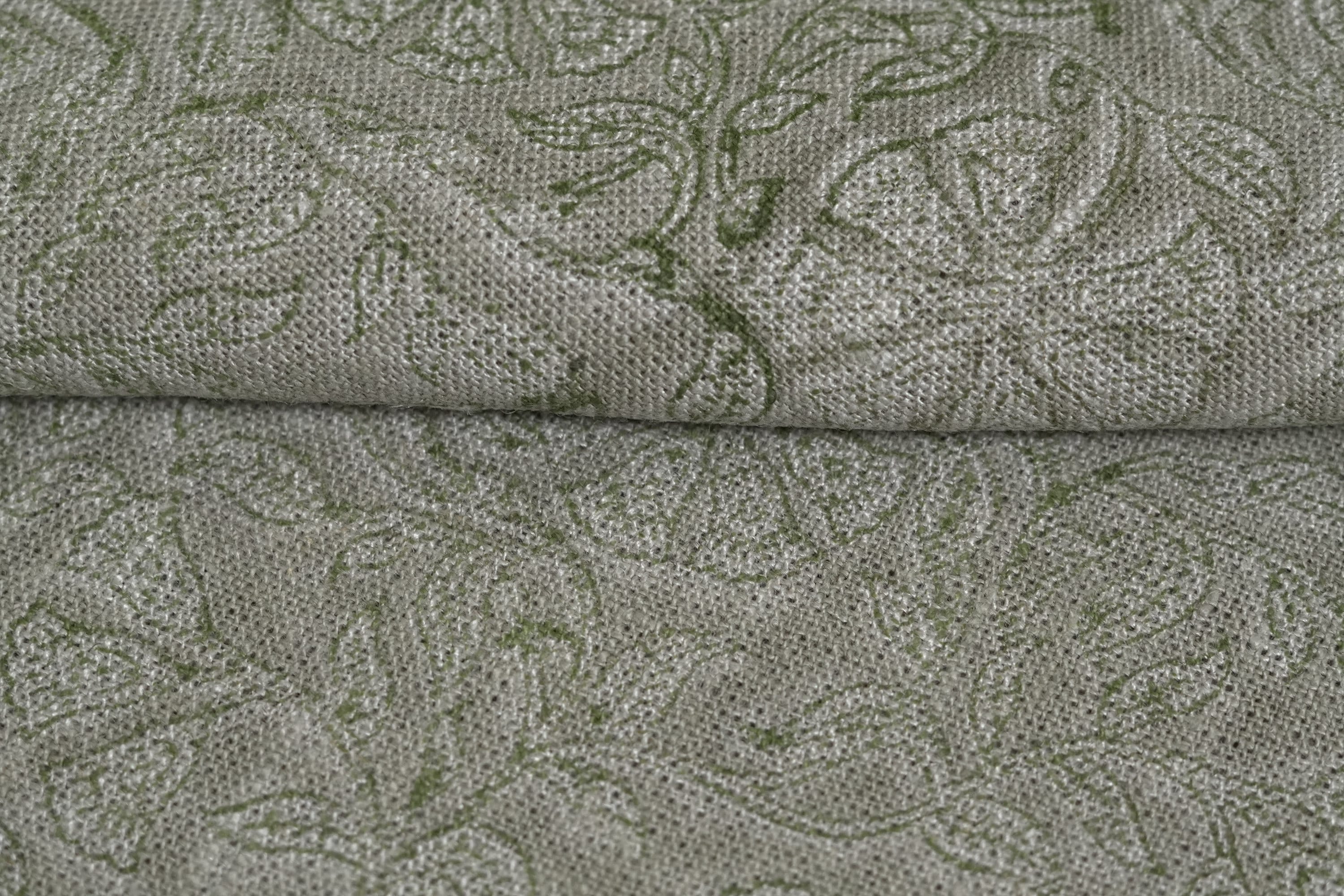 Block Print Linen Fabric, Sudarshan  Nature Blooming Vine  Linen Block Print Block Print Heavy Linen Fabric Thick Linen Fabric Green Flower Vine