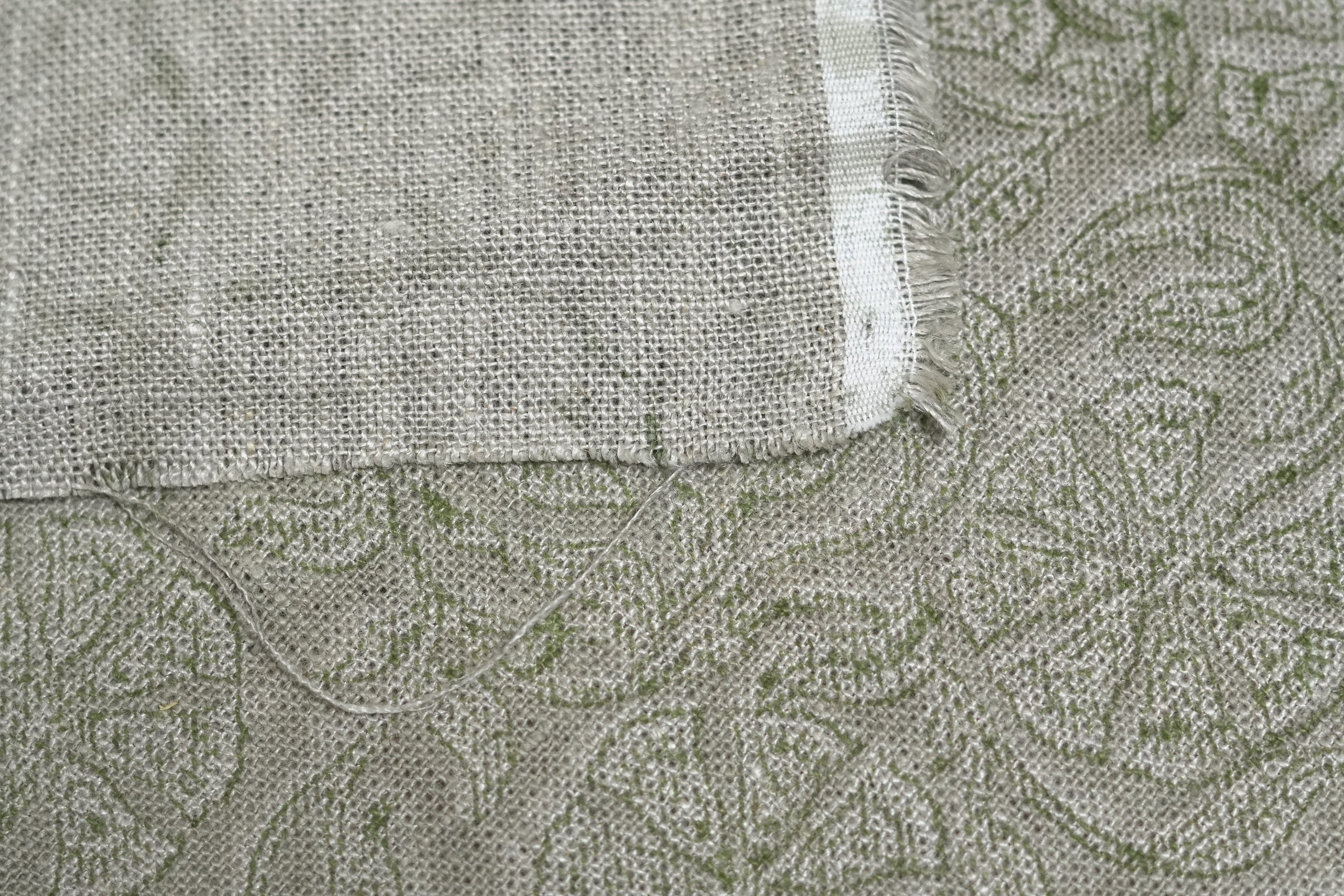 Block Print Linen Fabric, Sudarshan  Nature Blooming Vine  Linen Block Print Block Print Heavy Linen Fabric Thick Linen Fabric Green Flower Vine