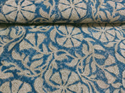 Block Print Linen Fabric, Rudraksha Skyblue  Block Print Fabric, Linen Fabric By The Yard, Flower Printed Fabric For Pillow Cover Making, Upholstery Linen Fabric