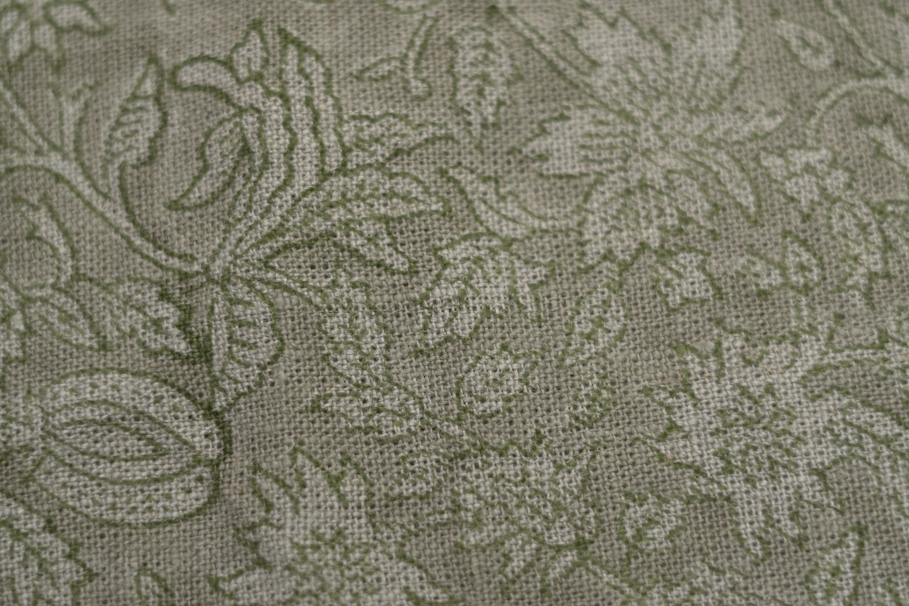 Block Print Linen Fabric, Manikarnika Harit  Natural Green Block Print Linen Fabric  Handmade Indian Handblock Art  Linen & Cotton For Home And Interior Decors
