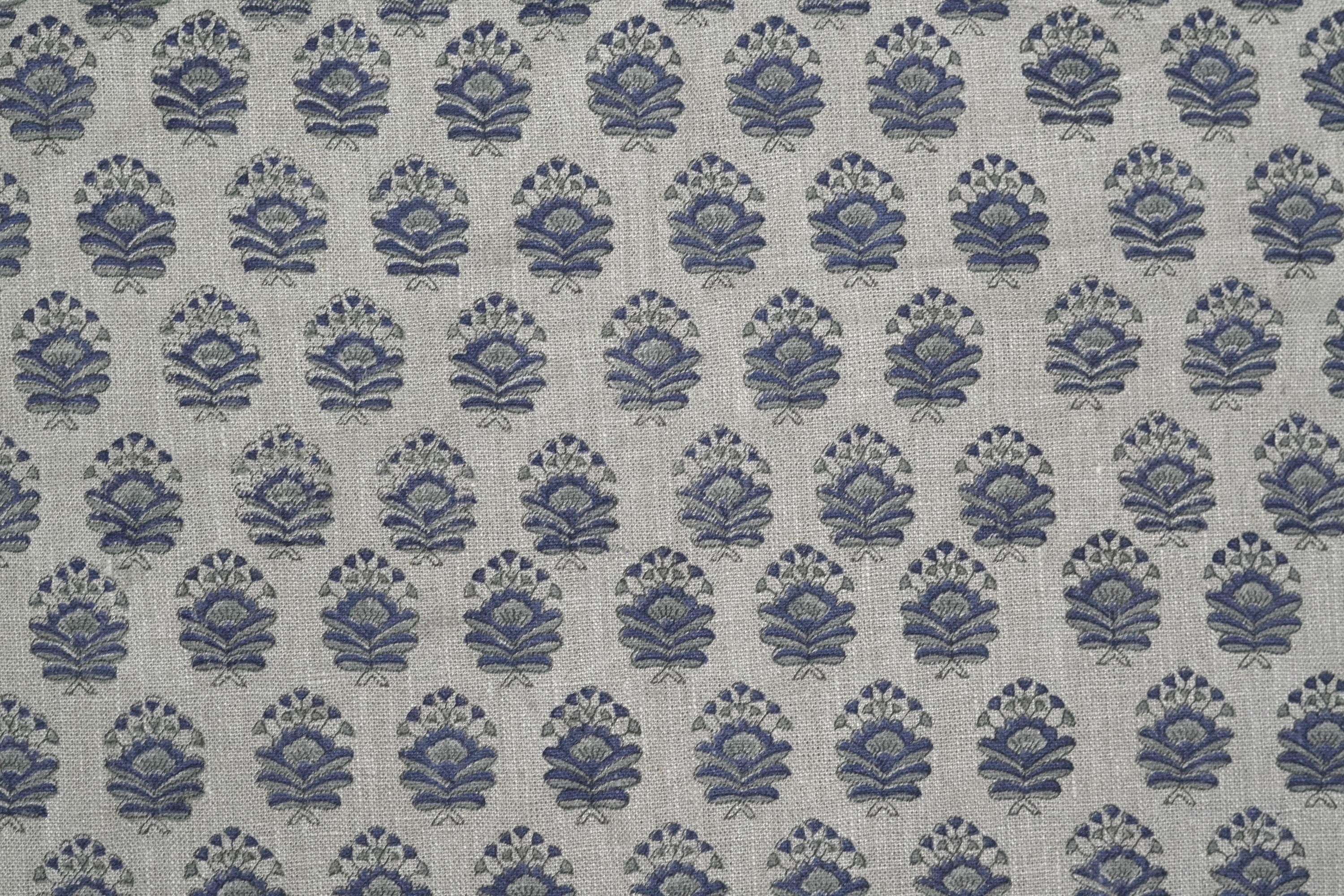 Bheeshma  Linen Indian Block Print Fabric, By The Yard Length58"Wide, Pillow Cover Cases, Heavy Linen Upholstery