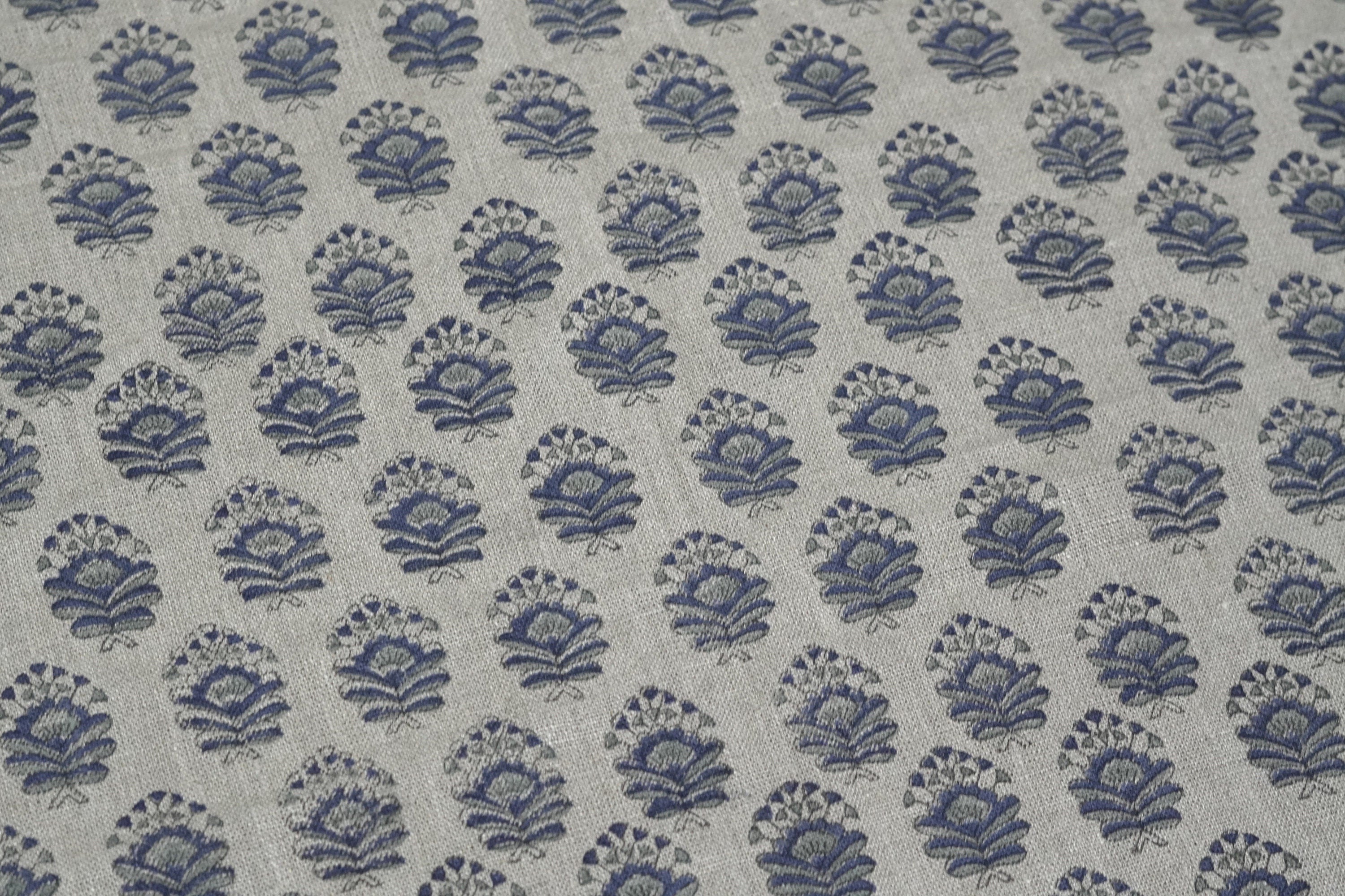 Bheeshma  Linen Indian Block Print Fabric, By The Yard Length58"Wide, Pillow Cover Cases, Heavy Linen Upholstery