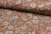 Block Print Linen Fabric, Manikarnika  Handloom Linen Fabric, Block Print Thick Linen Fabric  Brown Floral Block Print Fabric  Linen By The Yard