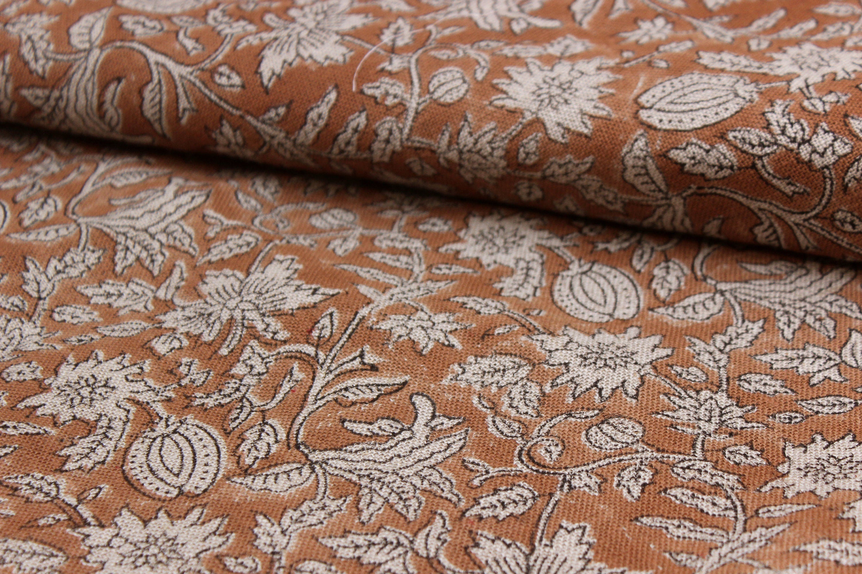Block Print Linen Fabric, Manikarnika  Handloom Linen Fabric, Block Print Thick Linen Fabric  Brown Floral Block Print Fabric  Linen By The Yard
