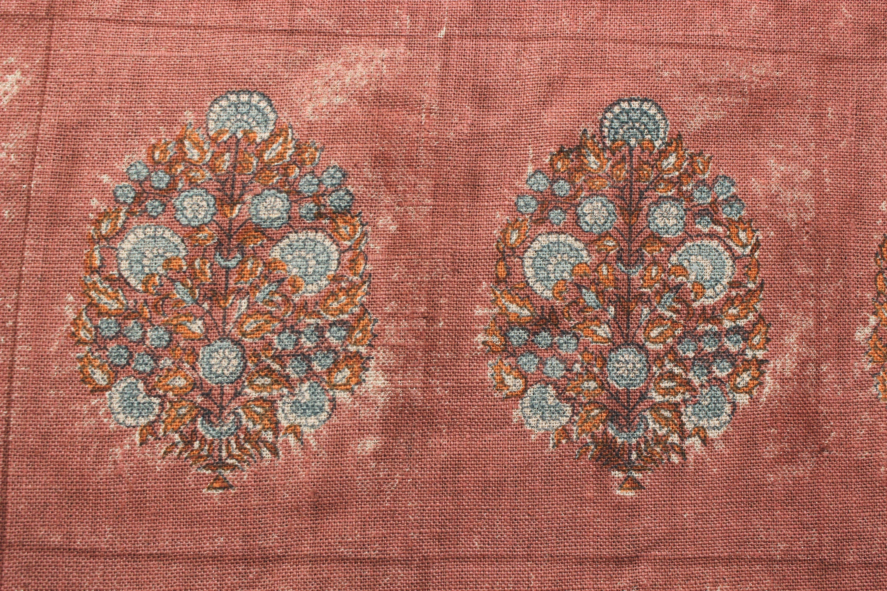 Guldasta  By The Yard Block Print Fabric For Pillow Covers, Printed Upholstery Linen Fabric, Indian Fabric, Farmhouse Decor Fabric