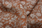 Block Print Linen Fabric, Manikarnika  Handloom Linen Fabric, Block Print Thick Linen Fabric  Brown Floral Block Print Fabric  Linen By The Yard