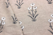 Amitabh White  Heavy Grey Linen Fabric, Block Print Fabric,Handblock Linen Printed Fabric By The Yard  Usespillow Cover Home Decor
