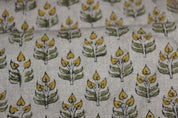 Alia Mustard   Mustard Fabric, Floral Hand Block Print Linen Fabric, Fabric For Cushion, Fabric For Pillow, Upholstery Fabric, Home Decor