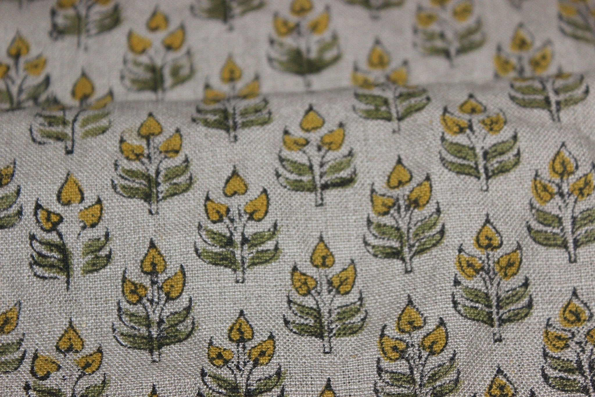 Alia Mustard   Mustard Fabric, Floral Hand Block Print Linen Fabric, Fabric For Cushion, Fabric For Pillow, Upholstery Fabric, Home Decor