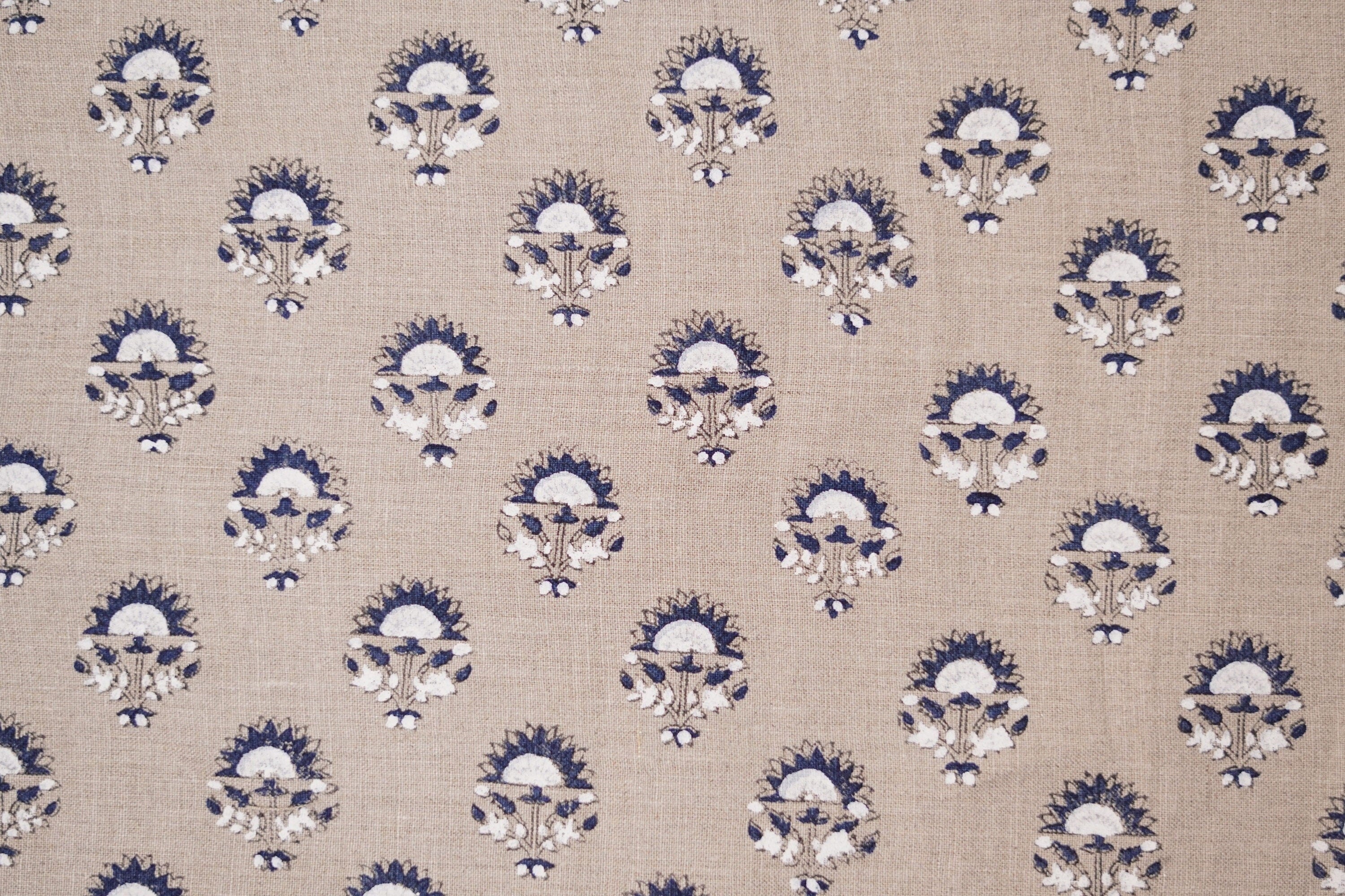 Indrajeet  Block Print Handloom Linen Fabric Heavy Linen Fabric, Upholstery Fabric,Pillowcases, Home Decor Blue Linen Flower