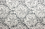 Block Print Linen Fabric, Pushp Samhita   Pillow Cover Fabric Linen, Hand Block Printed, Gray Papaya Leaf Print, Linen Upholstery Fabric, Designer Fabric