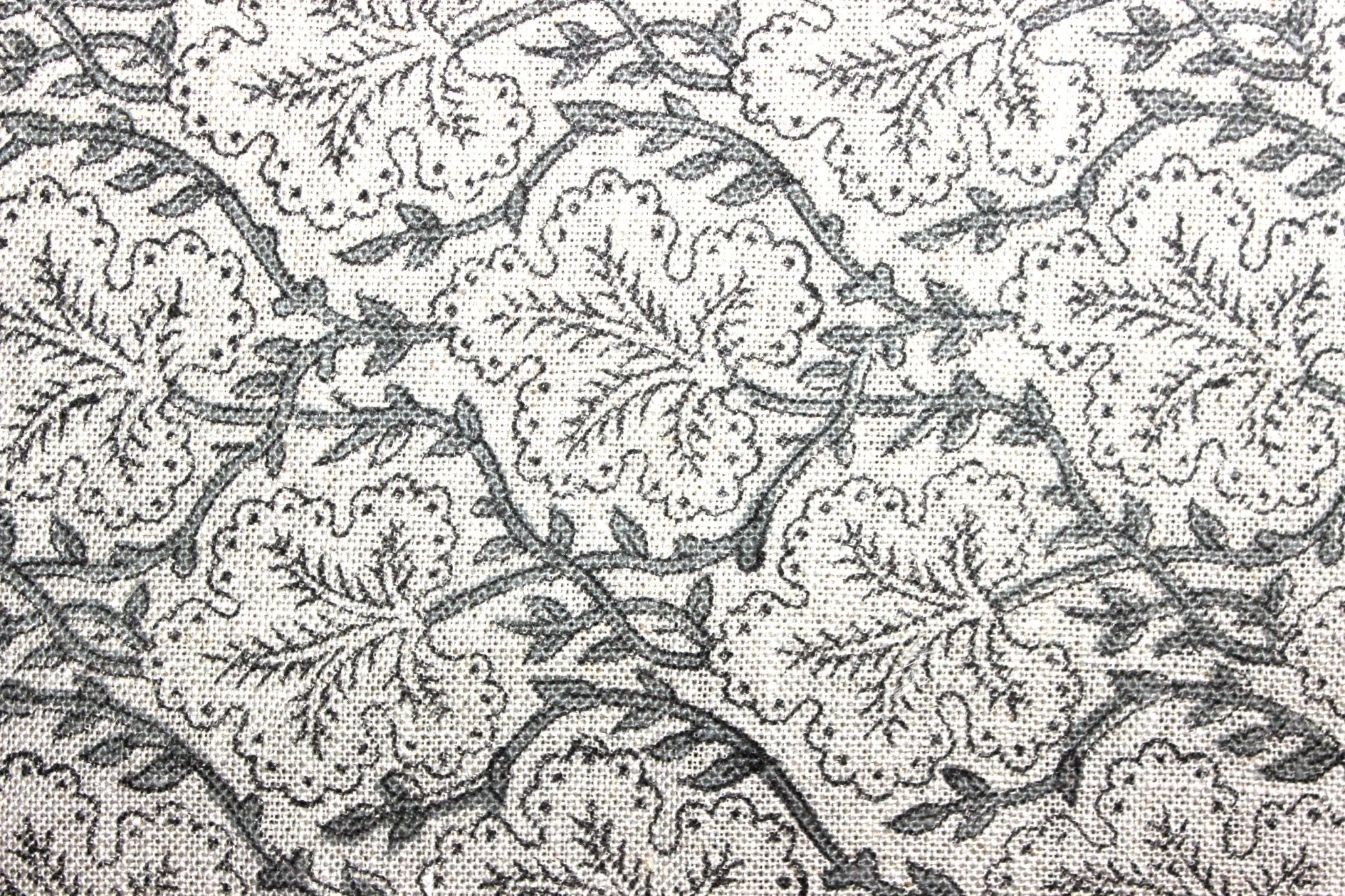 Block Print Linen Fabric, Pushp Samhita   Pillow Cover Fabric Linen, Hand Block Printed, Gray Papaya Leaf Print, Linen Upholstery Fabric, Designer Fabric