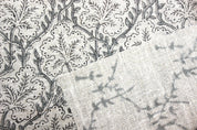 Block Print Linen Fabric, Pushp Samhita   Pillow Cover Fabric Linen, Hand Block Printed, Gray Papaya Leaf Print, Linen Upholstery Fabric, Designer Fabric