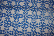 Azure Sky  Indian Handmade Block Print Art On Pure Linen & Cotton Fabrics, Floral Design Running Fabric For Home Decors Upholsterypillows
