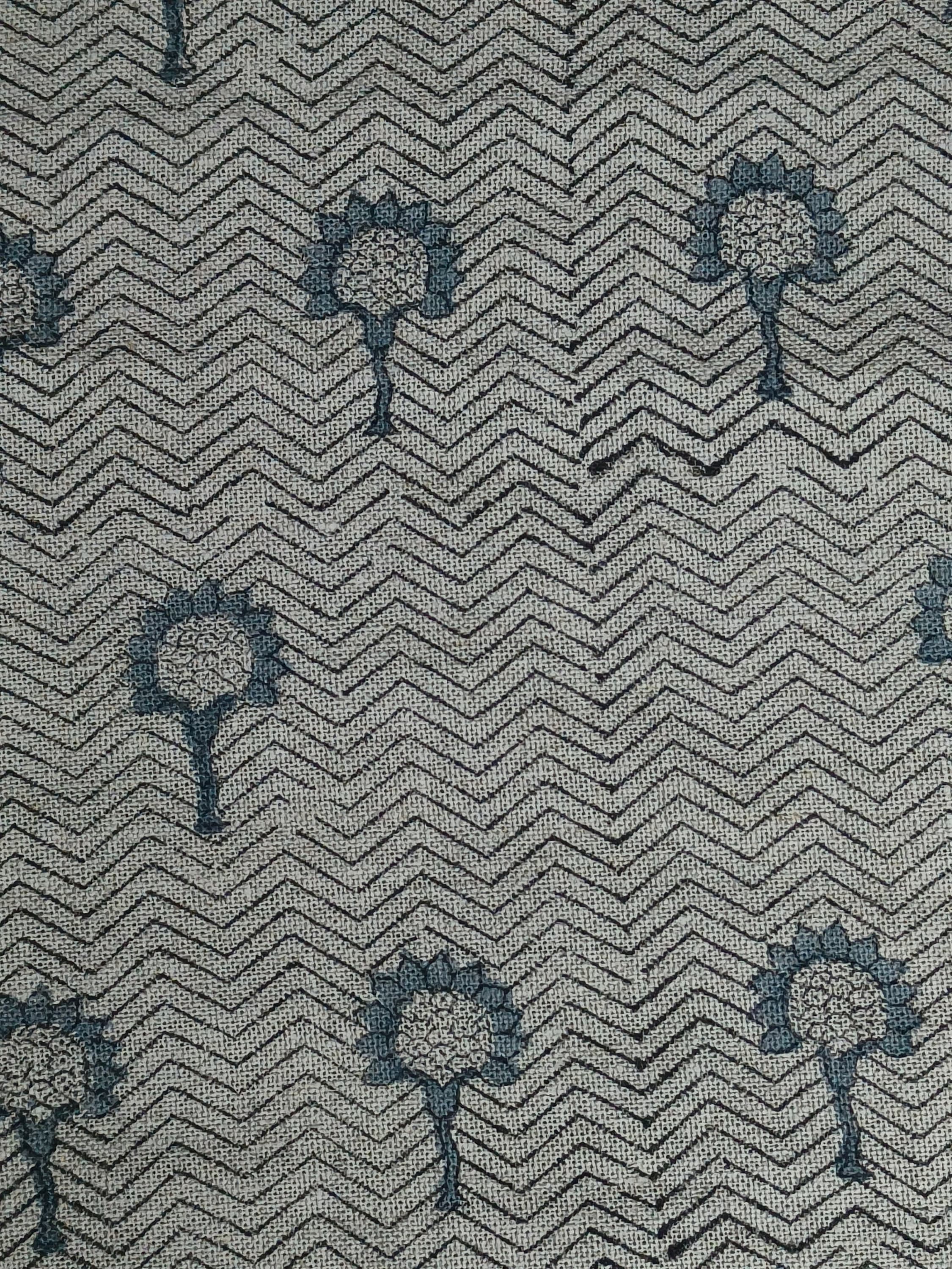 Garden Fairy  100% Organic Linen Block Print Fabric  Indian Designer Handmade Fabrics  Heavy Linen Pillow Cover And Upholstery Fabric