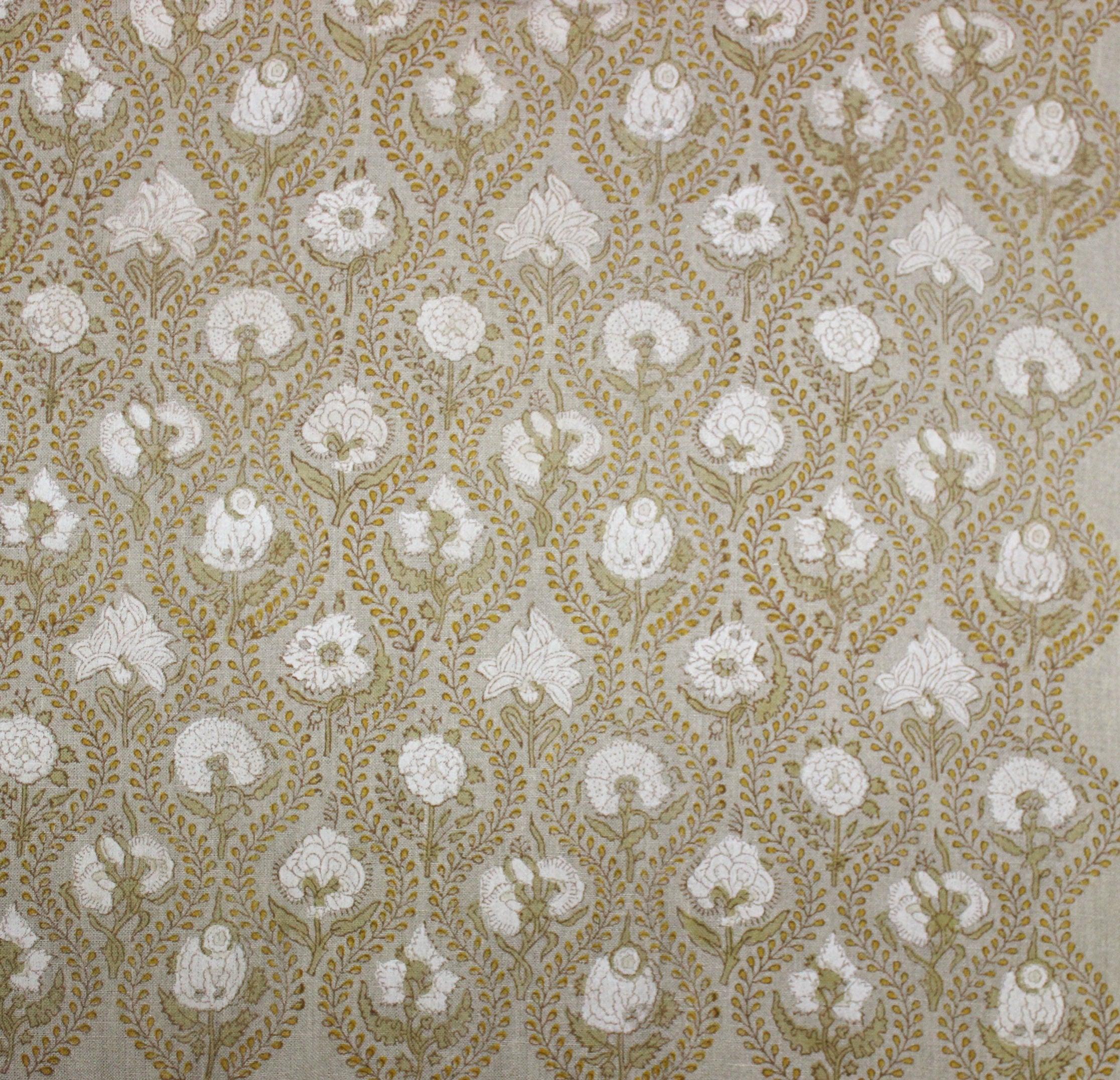 Amarbel  Floral Block Print Linen Fabric, Cushion Pillow Cover Fabric, Also In Cotton Fabric, Modern Home Decor