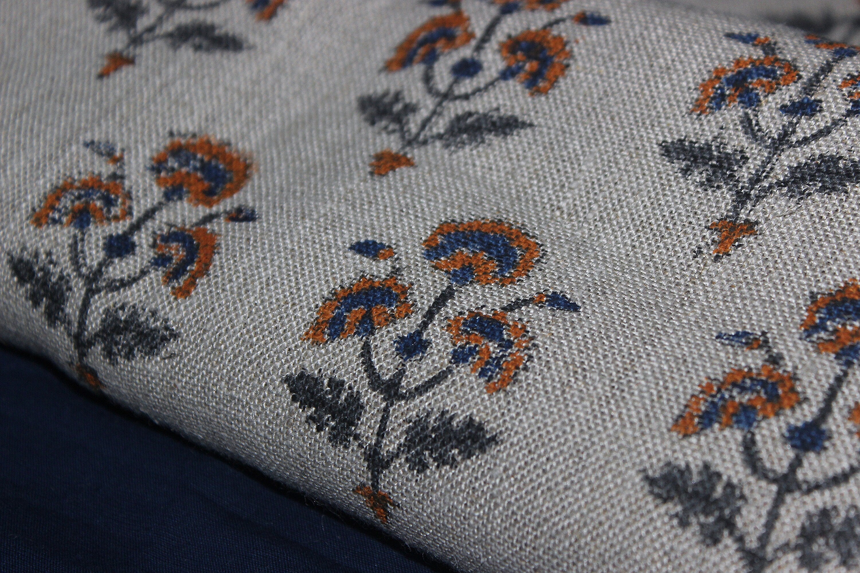 Botanicalblock Print Handloom Linen Fabric Heavy Linen Fabric Block Print Upholstery Fabric, Pillow Cover Fabric, Curtain Linen By The Yard