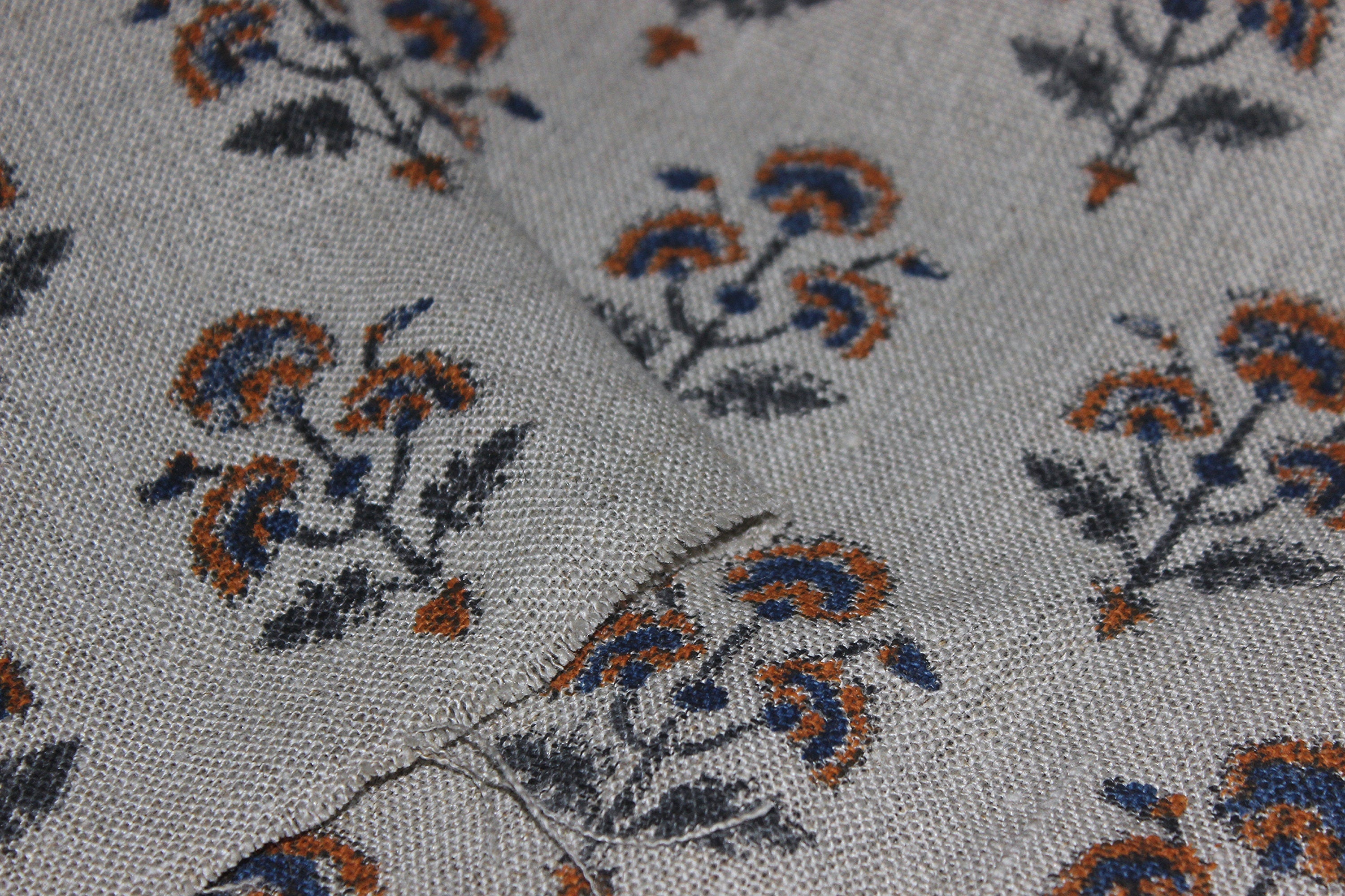 Botanicalblock Print Handloom Linen Fabric Heavy Linen Fabric Block Print Upholstery Fabric, Pillow Cover Fabric, Curtain Linen By The Yard