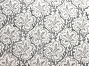 Block Print Linen Fabric, Pushp Samhita   Pillow Cover Fabric Linen, Hand Block Printed, Gray Papaya Leaf Print, Linen Upholstery Fabric, Designer Fabric