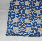Azure Sky  Indian Handmade Block Print Art On Pure Linen & Cotton Fabrics, Floral Design Running Fabric For Home Decors Upholsterypillows