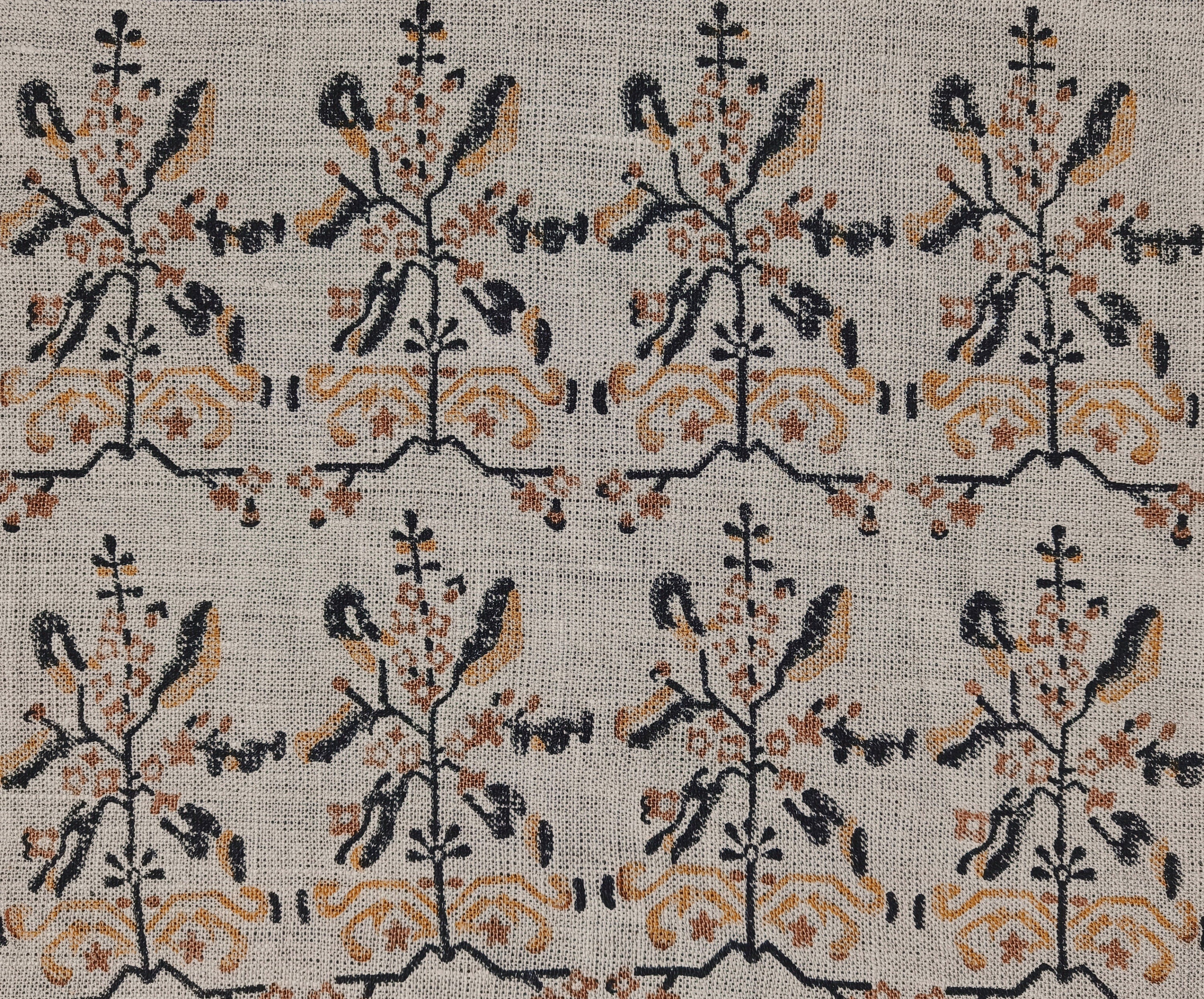 Block Print Linen Fabric, Nakshtra  Black Yellow  100% Natural Linen With Handmade Wood Block Print  Organic And Sustainable Fabric  Home & Interior Decor, Pillow