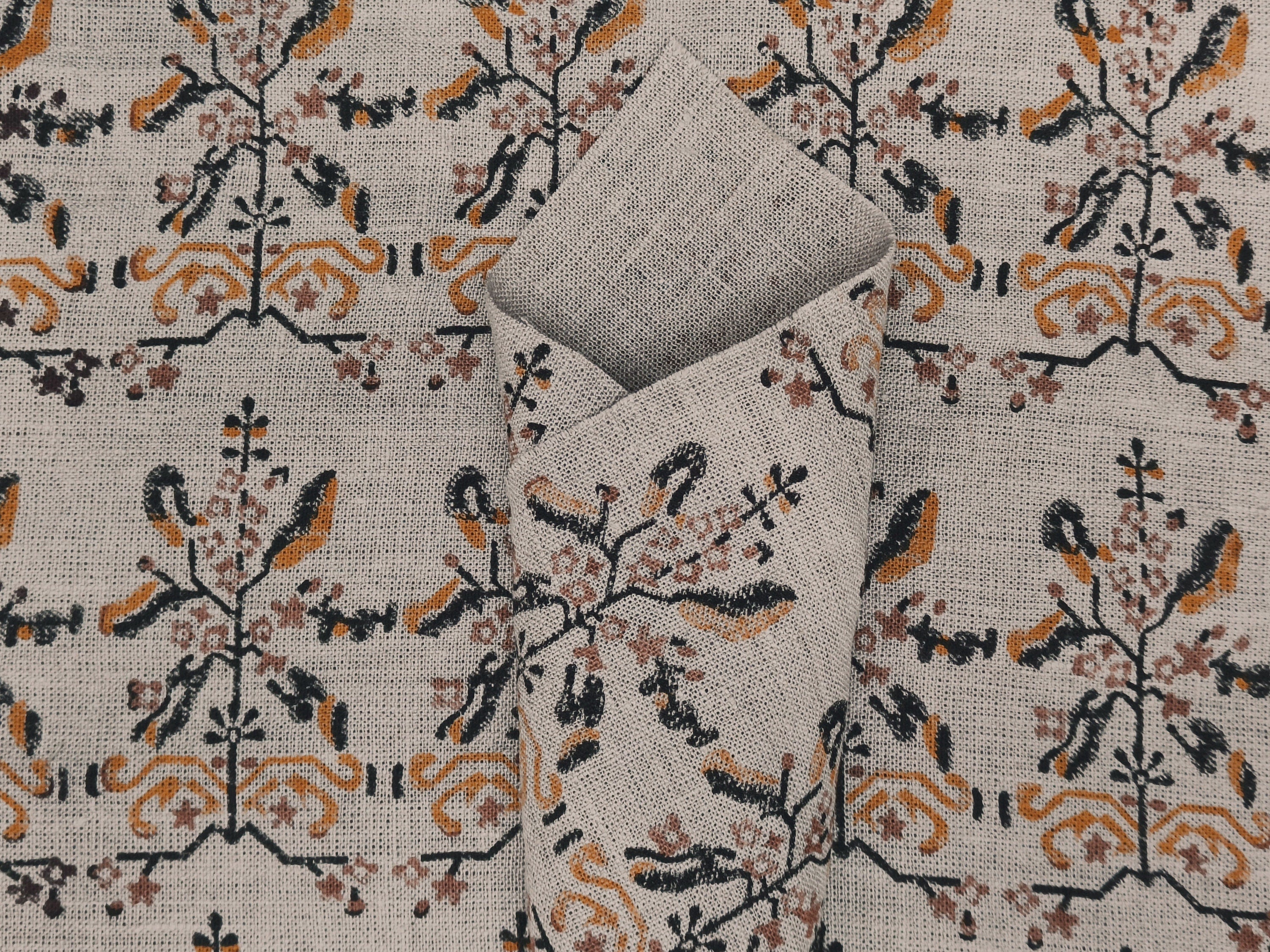 Block Print Linen Fabric, Nakshtra  Black Yellow  100% Natural Linen With Handmade Wood Block Print  Organic And Sustainable Fabric  Home & Interior Decor, Pillow