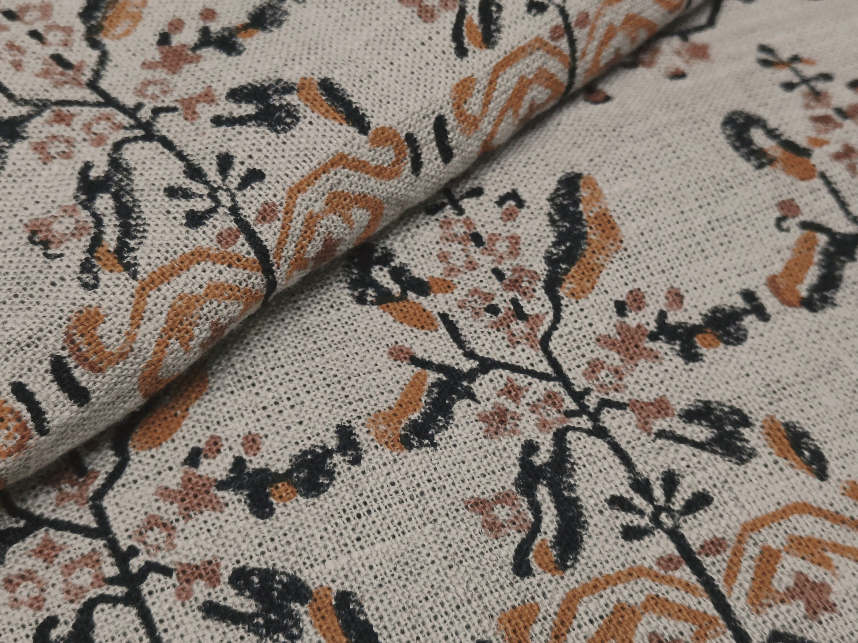 Block Print Linen Fabric, Nakshtra  Black Yellow  100% Natural Linen With Handmade Wood Block Print  Organic And Sustainable Fabric  Home & Interior Decor, Pillow