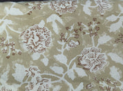 Block Print Linen Fabric, Rameshwaram   Linen& Cotton Fabric With Beige/Brown Floral Hand Block Print Fabric  Running Fabrics By The Yard