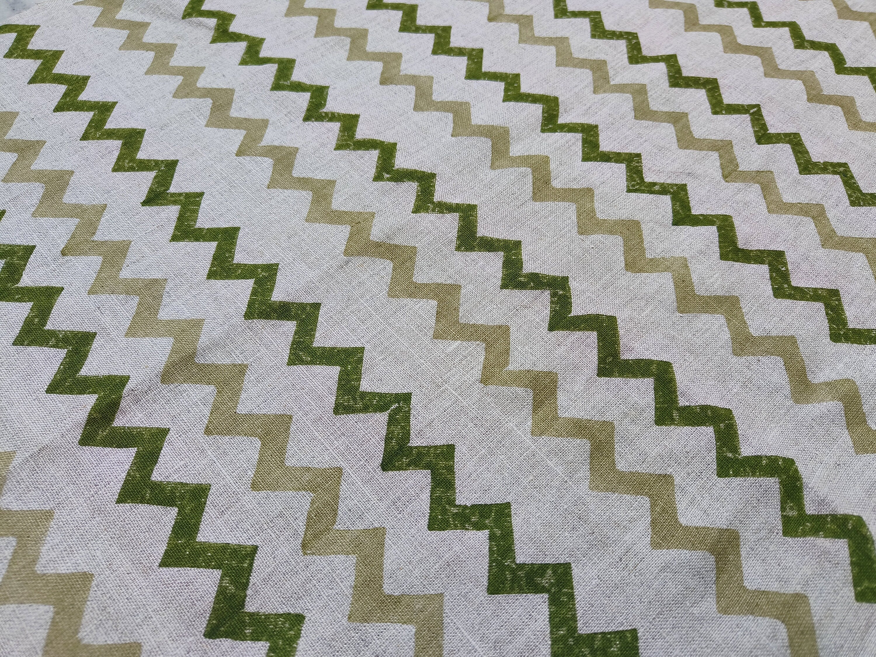 Block Print Linen Fabric, Surekha  Linen Print Fabric, Green Block Print Fabric, Fabric By The Yards, Block Printed Cushion Cover, Wave Pattern Fabric Upholstery